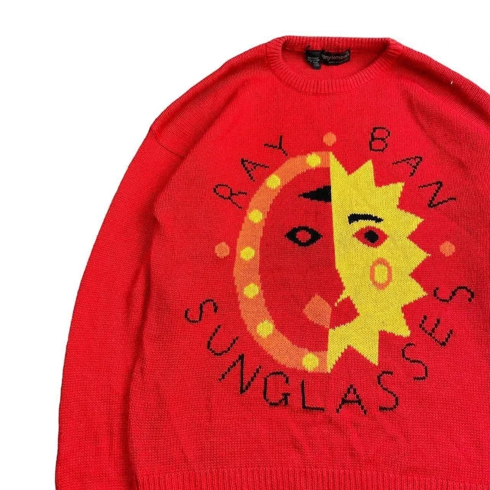 Vintage 80s Tony Lambert Ray Ban‎ Sunglasses Sweater Size Medium Red Knit Sun